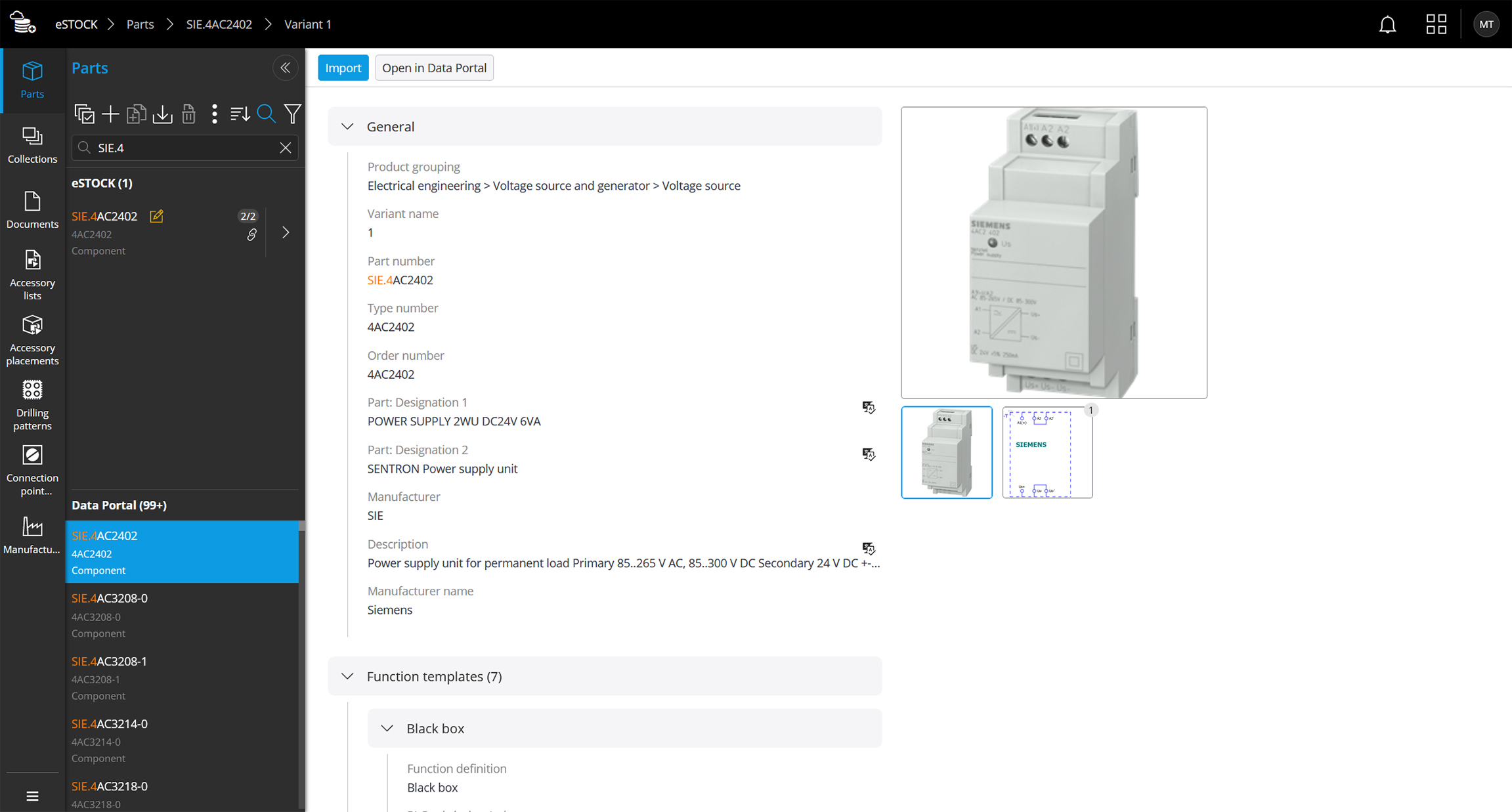 eStock Data Portal Artikelauswahl